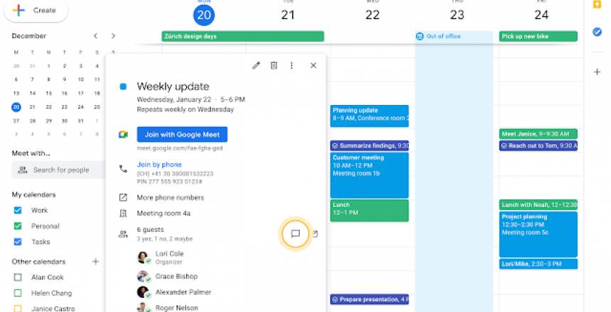 Google Calendar events now include a way to start group chats with attendees